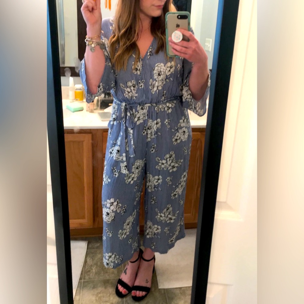 Blue pinstripe jumpsuit